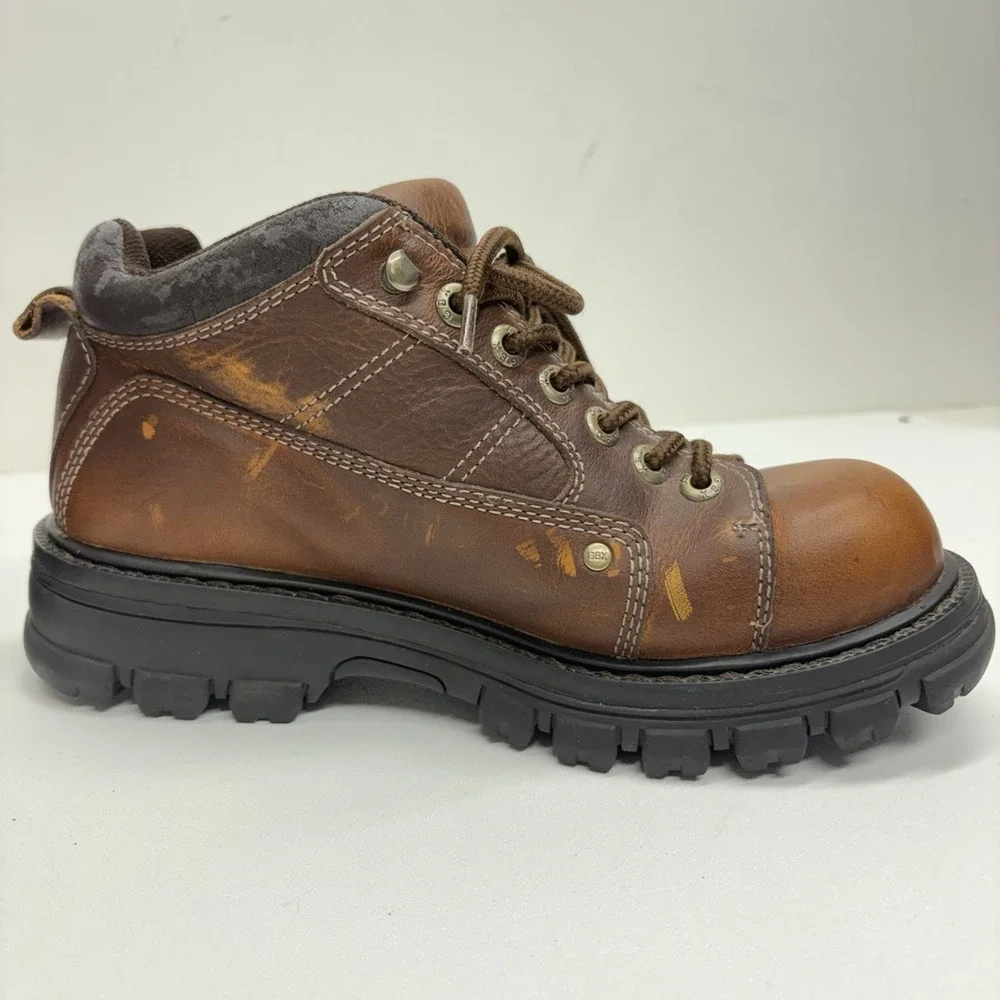 GBX 90s Y2K Streetwear Mens 10 M Chunky Leather Platform Boots Shoes Brown